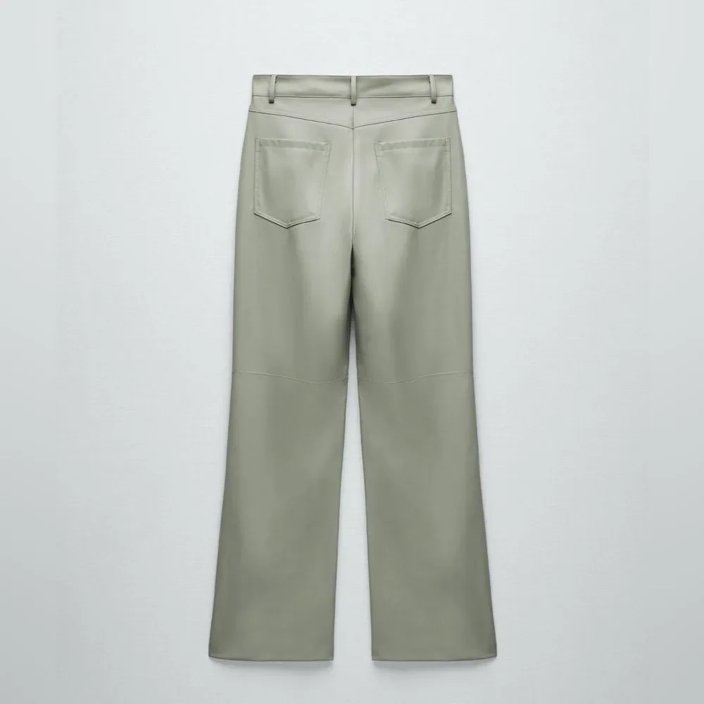 NWOT ZARA FAUX LEATHER STRAIGHT LEG PANTS - Picture 2 of 9